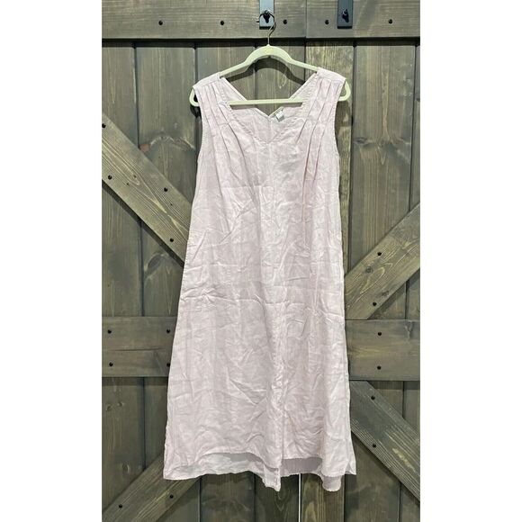 Magaschoni 100% Linen Pink Sleeveless Maxi dress with side pockets. Size M‎ - Picture 1 of 8